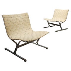 Paire de fauteuils « PLR 1 » de Ross Littel pour ICF, des années 70, en tissu couleur crème.