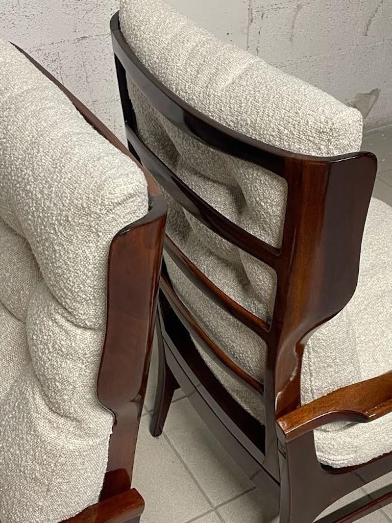Pareja de sillones reclinables de los años 50 en madera y tela en venta 10