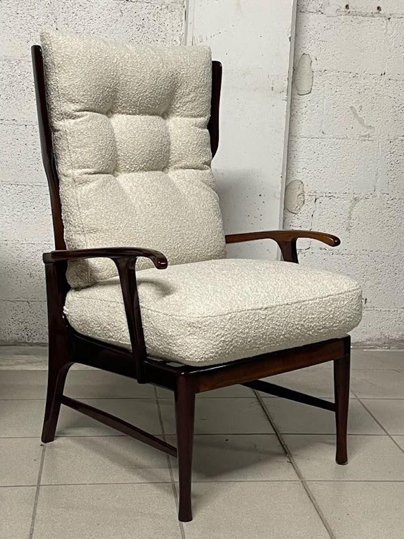 Pareja de sillones reclinables de los años 50 en madera y tela Mid-20th Century en venta