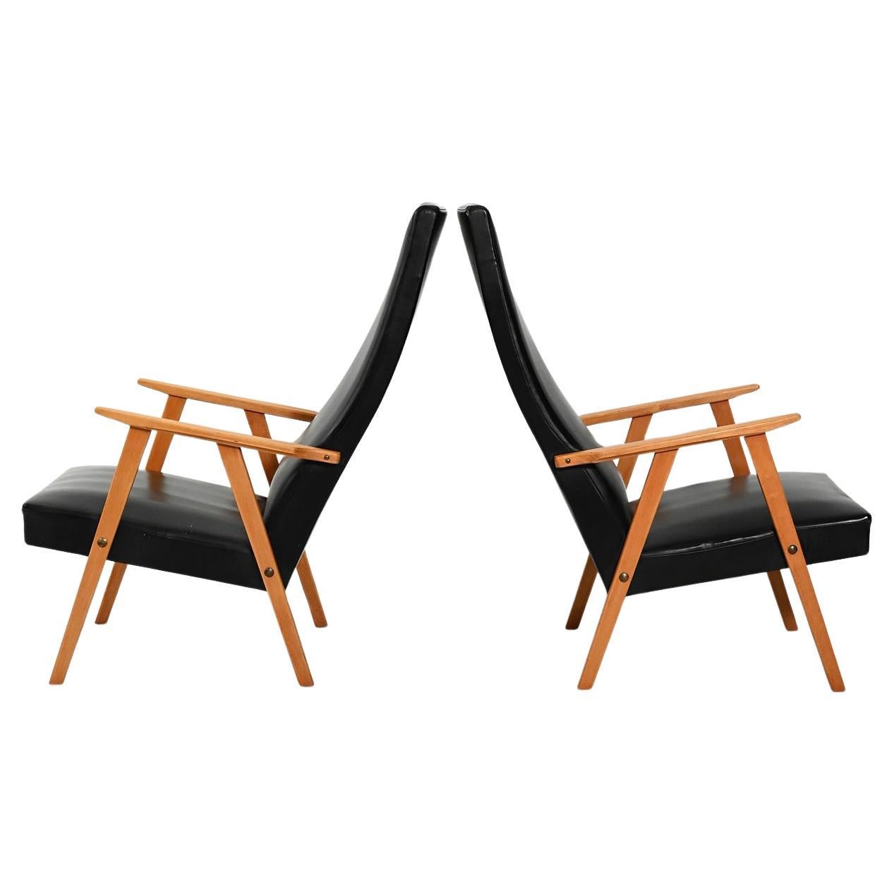 Pair of 50s-60s Scandinavian high-backed armchairs