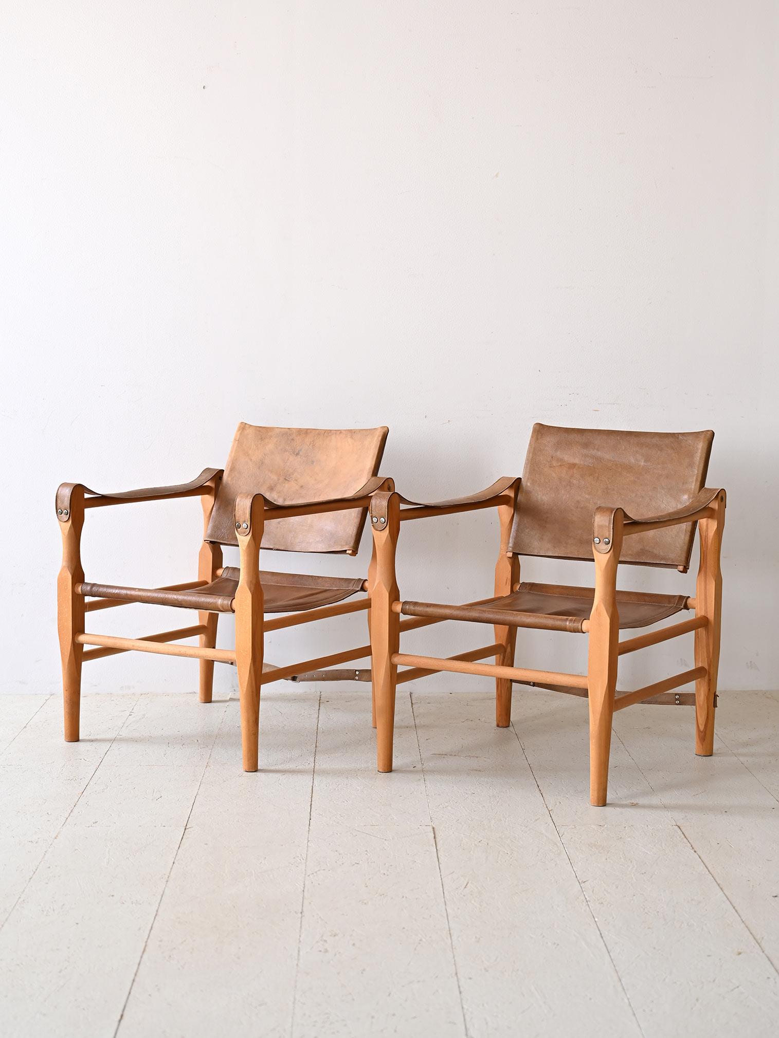 Pair of Scandinavian leather armchairs In Good Condition For Sale In Brescia, IT