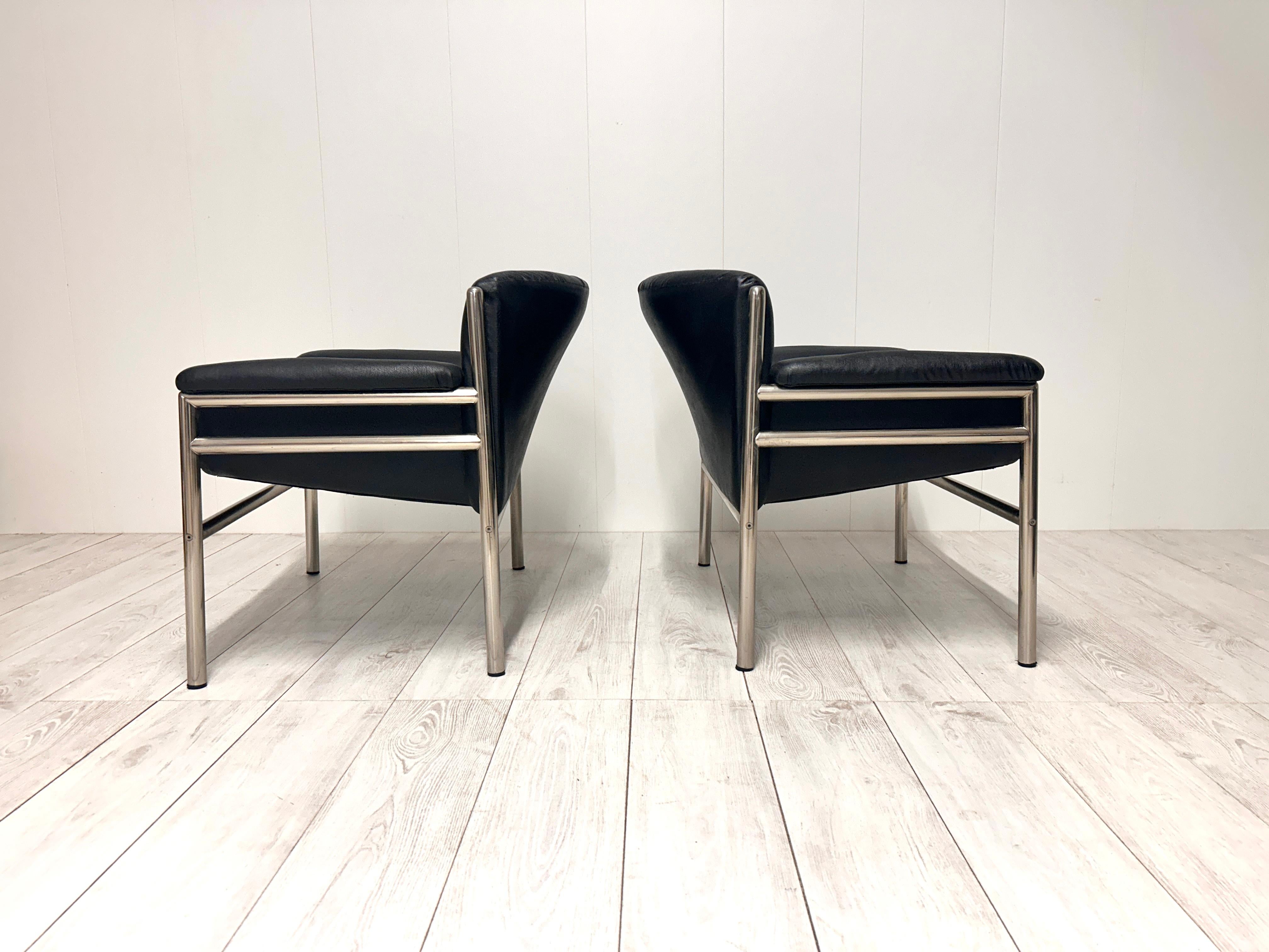 Steel Pair of Tito Agnoli armchairs for Cinova 1970s For Sale