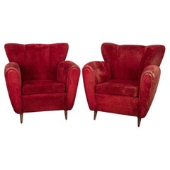 Coppia di poltrone vintage anni 50 in tessuto rosso design Italiano