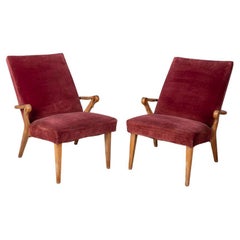 Coppia di poltrone vintage anni 50 in velluto Bordeaux design Italiano