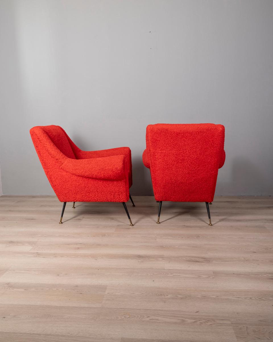 Coppia di poltrone vintage anni 50 tessuto rosso design Italiano en vente 2