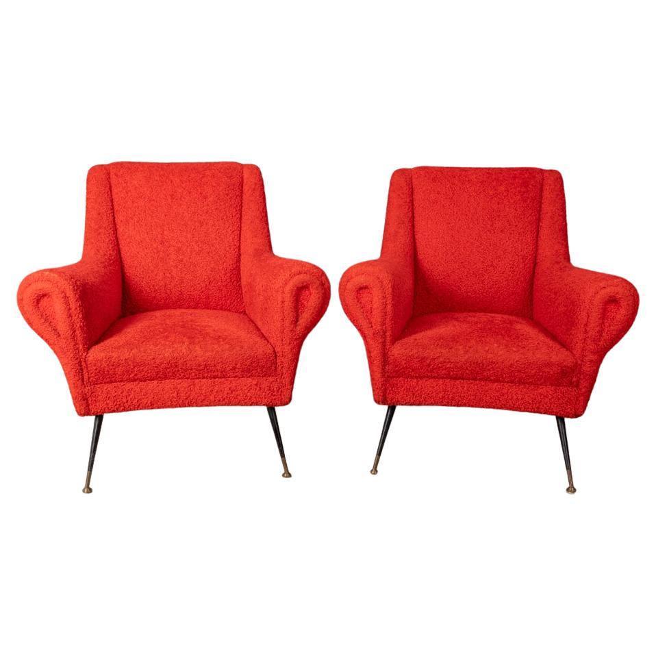 Coppia di poltrone vintage anni 50 tessuto rosso design Italiano en vente