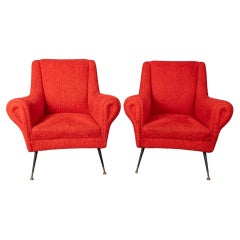 Coppia di poltrone vintage anni 50 tessuto rosso design Italiano