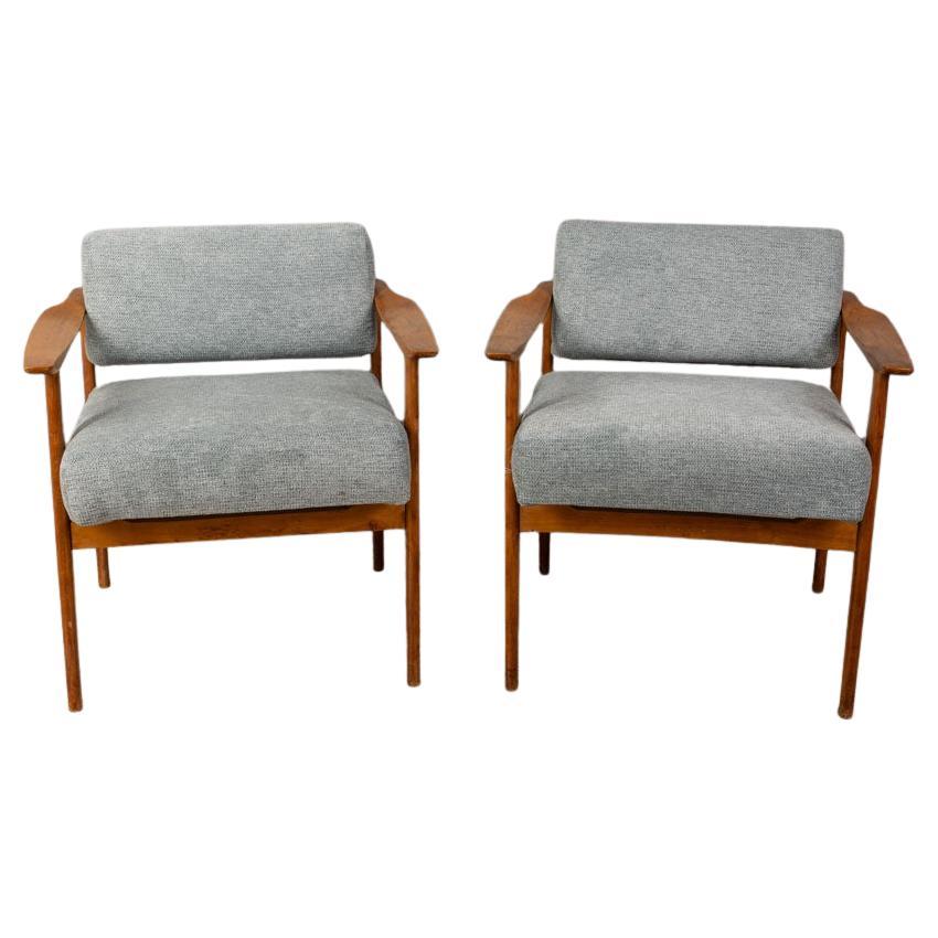 Pair of vintage 1960s gray fabric armchairs Italian design