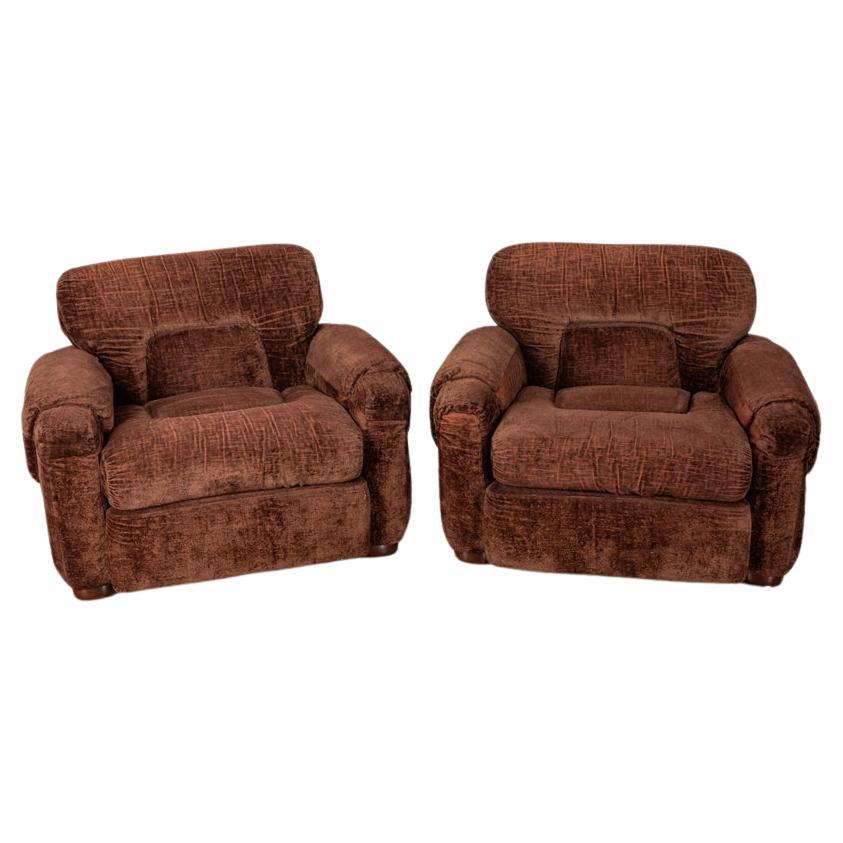Pair of vintage 1960s brown velvet armchairs Italian design For Sale