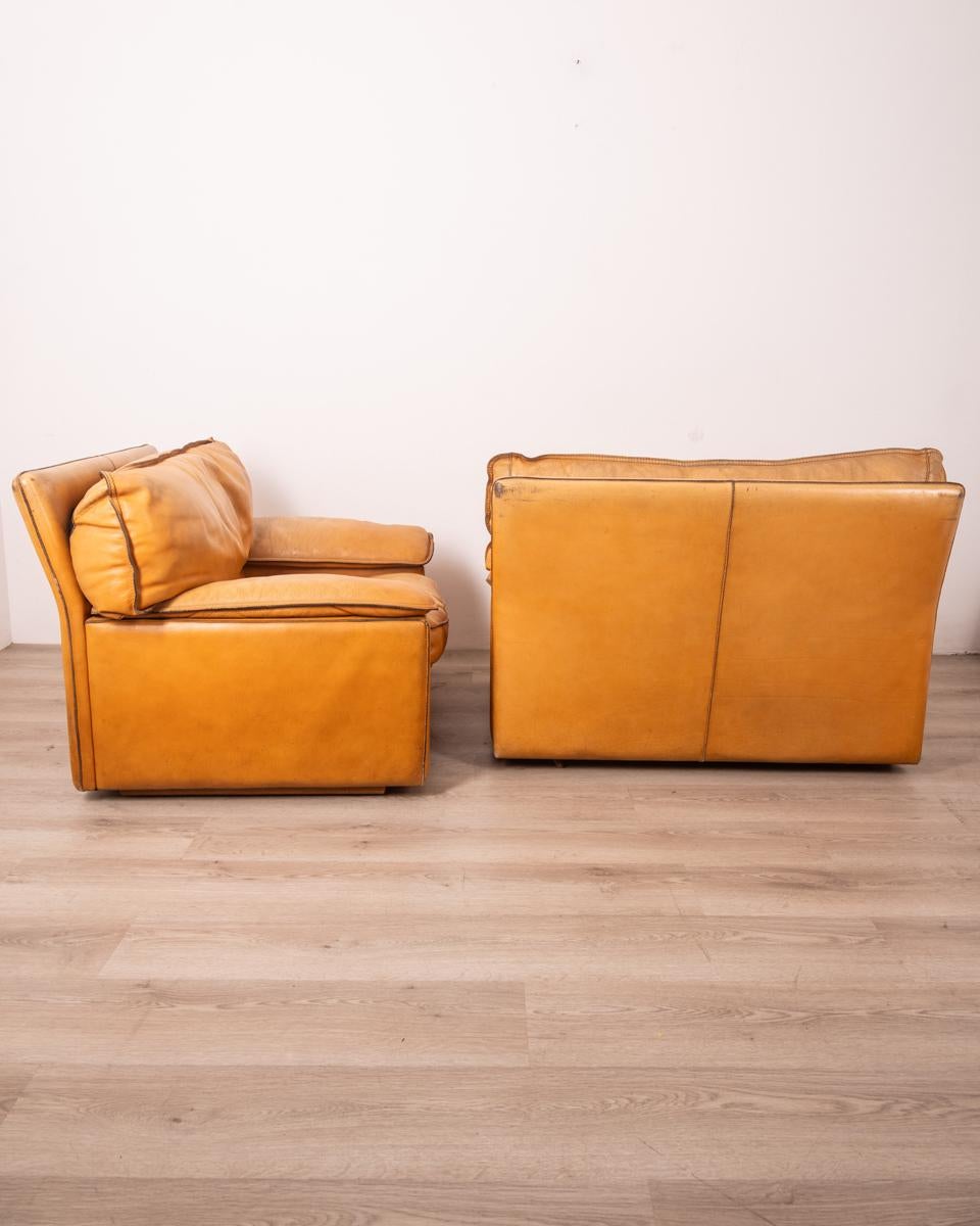 Pair of armchairs with metal and wood frame and beige leather upholstery, 1970s, design Ferruccio Brunati.

CONDITION: In good condition, show obvious signs of wear given by time.

DIMENSIONS: Height 75 cm; Width 110 cm; Length 90 cm

MATERIAL: