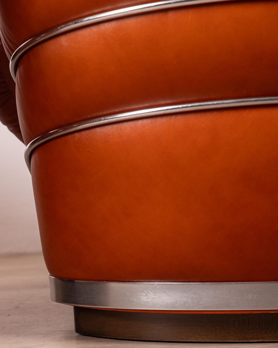 Paire de fauteuils vintage en cuir et acier des années 70 design italien en vente 6