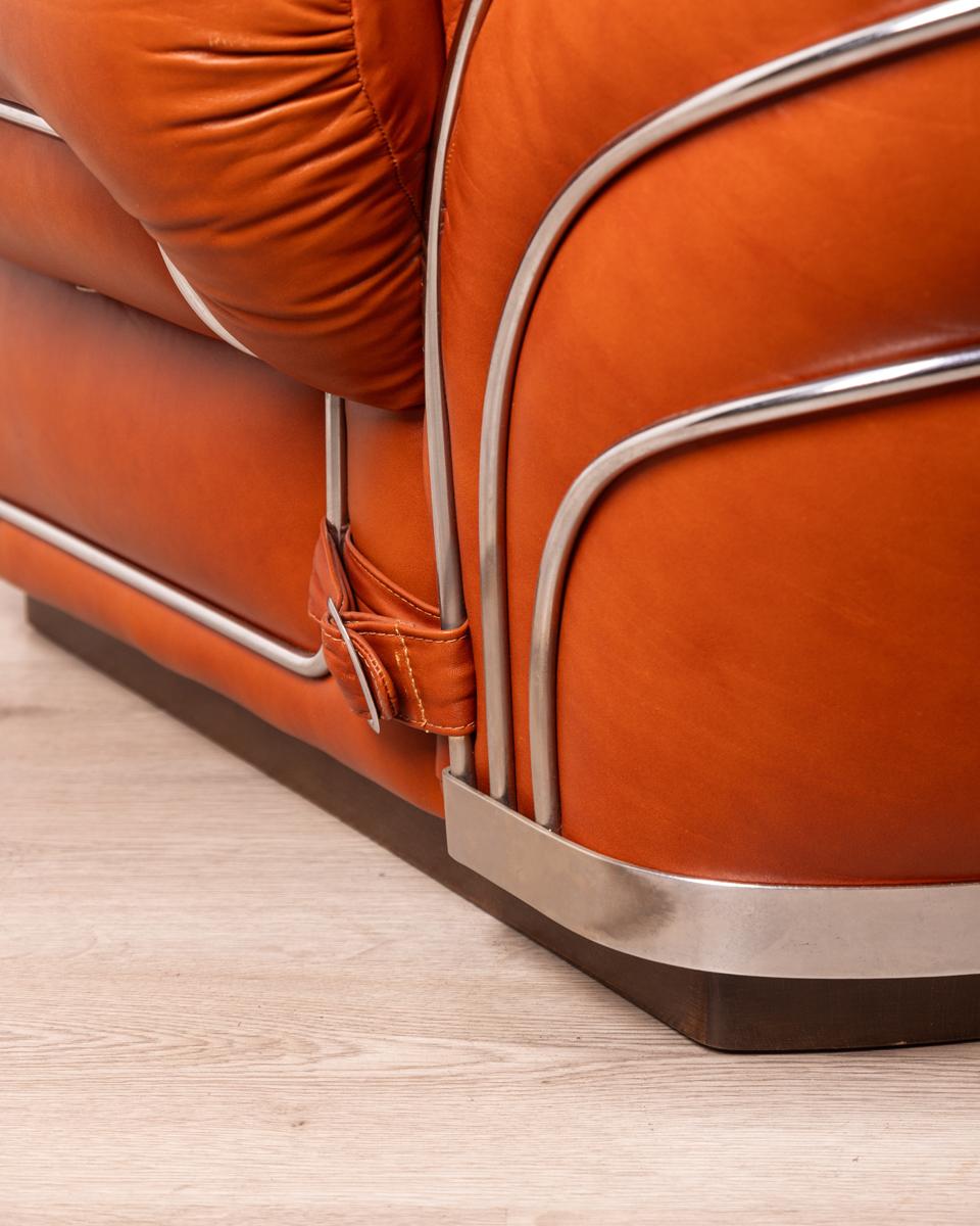 Paire de fauteuils vintage en cuir et acier des années 70 design italien en vente 7