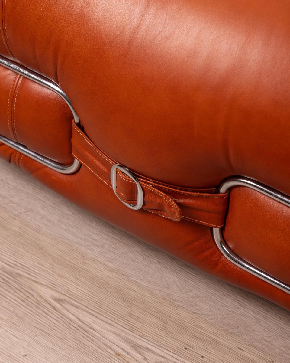 Paire de fauteuils vintage en cuir et acier des années 70 design italien Bon état - En vente à None, IT