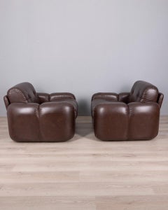 Coppia di poltrone vintage anni 70 in pelle marrone design Ceriotti
