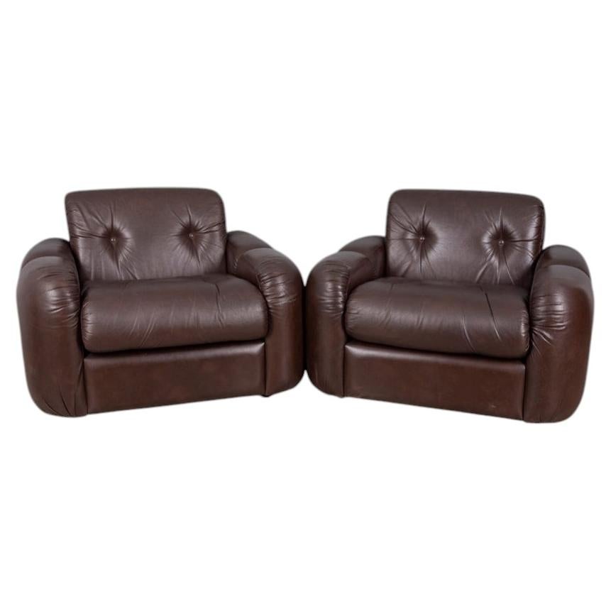 Paire de fauteuils en cuir marron vintage des années 1970 conçus par Ceriotti
