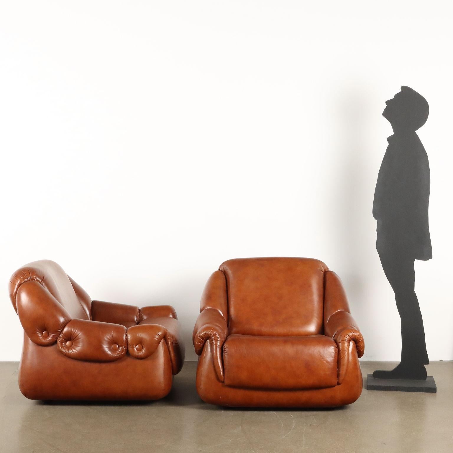 Mid-Century moderno Coppia di Poltrone Vintage Anni 70 in similpelle marrone in vendita