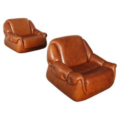 Pair of Vintage 70s Brown Leatherette Armchairs