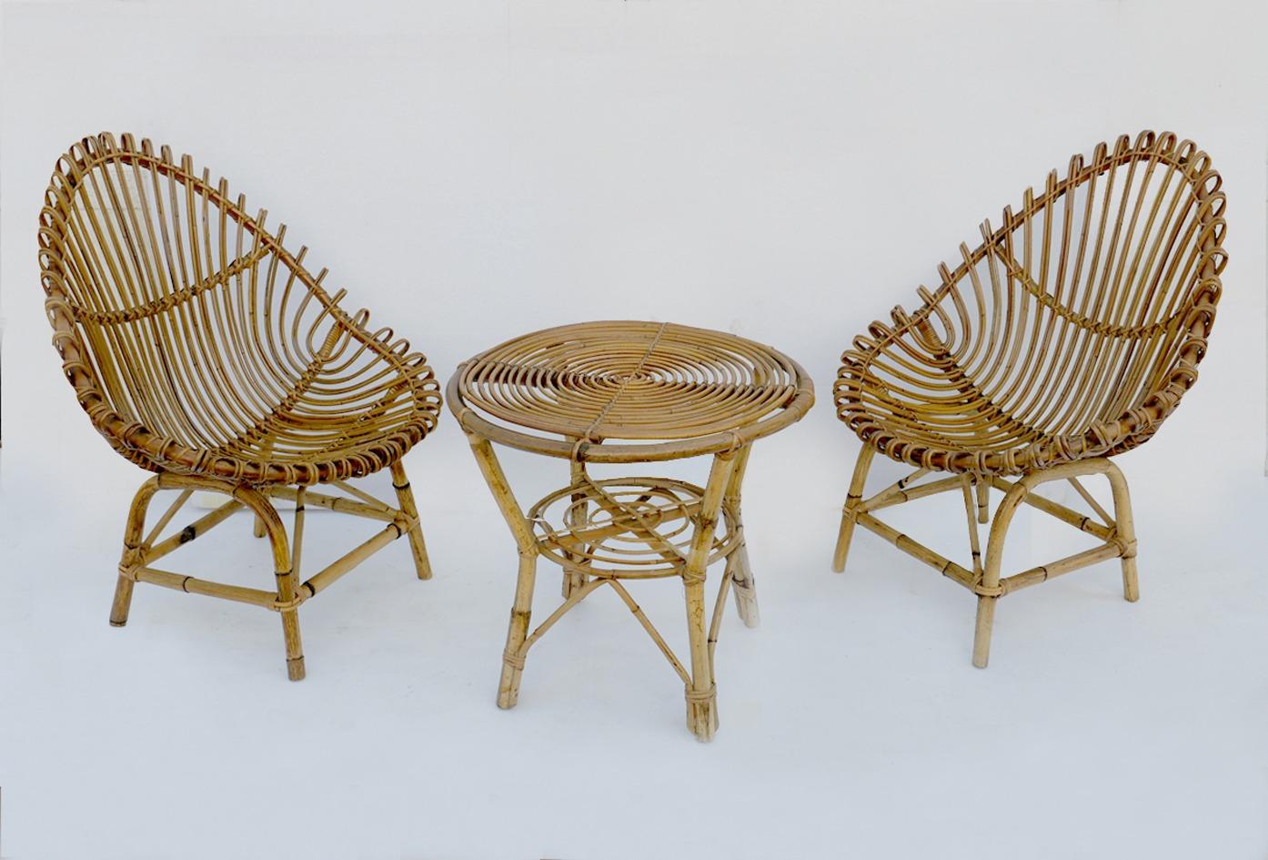 Italian COUPLE of vintage BONACINA-style BAMBU armchairs  For Sale