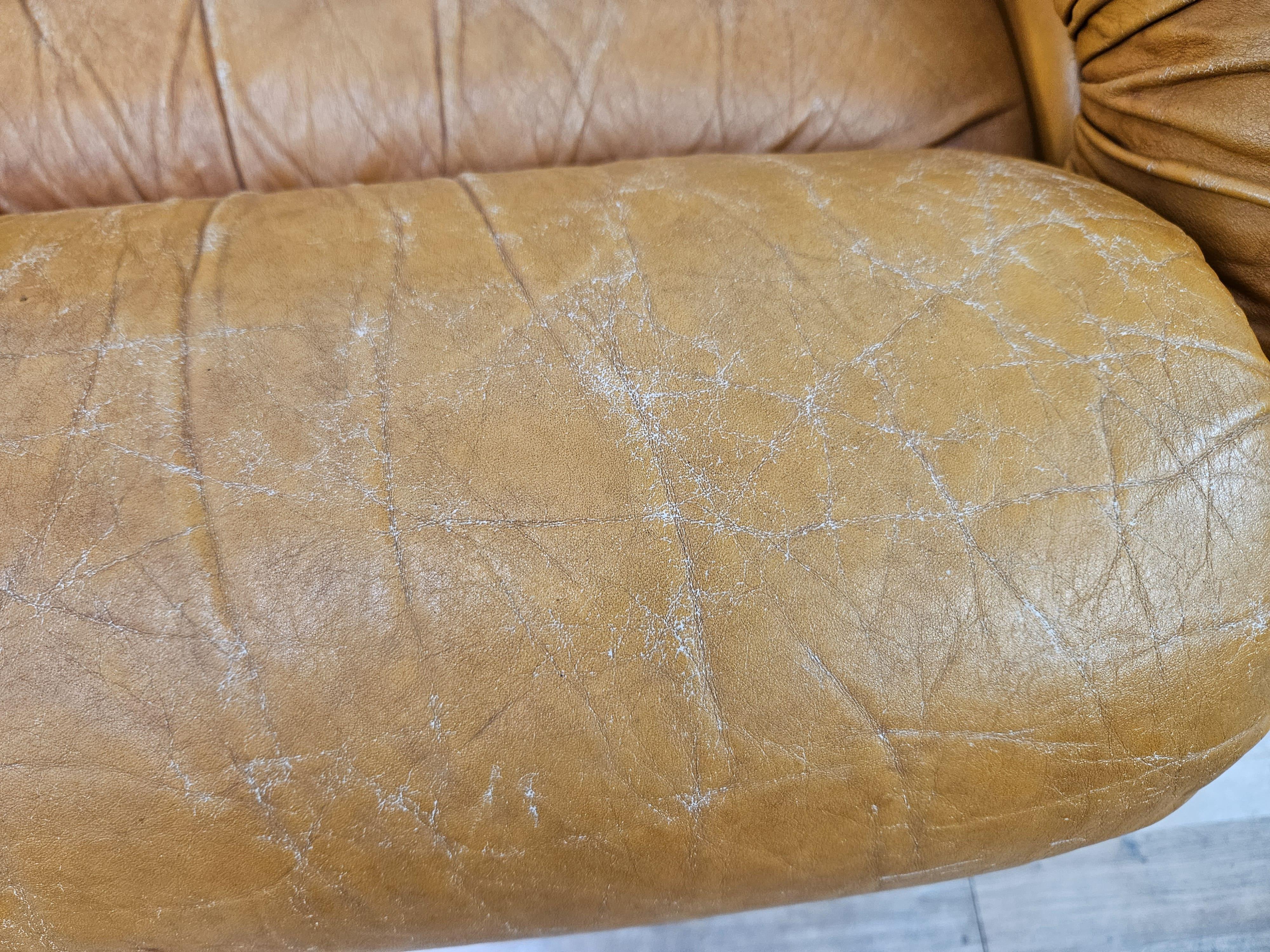 Coppia di poltrone vintage in pelle marrone anni '70 2