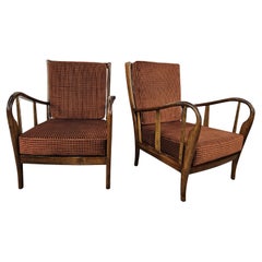 Coppia di poltrone vintage italiane in legno e imbottitura 1950