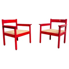 Coppia di Poltrone Vintage Rosse, Armchairs, Poltrone in Legno, Wood Armchair