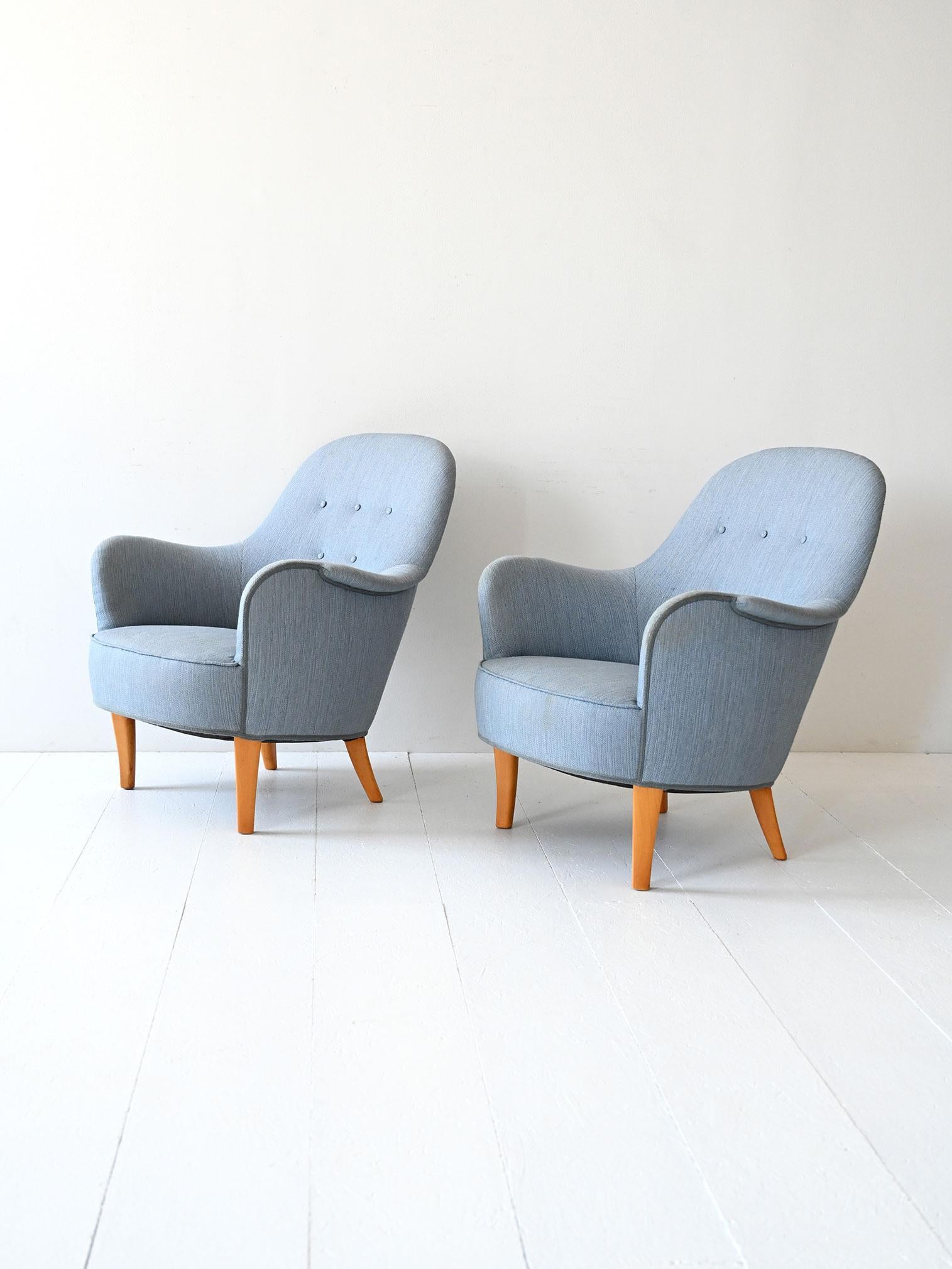 Scandinavo moderno Coppia di poltrone vintage Samsas di Carl Malmsten in vendita