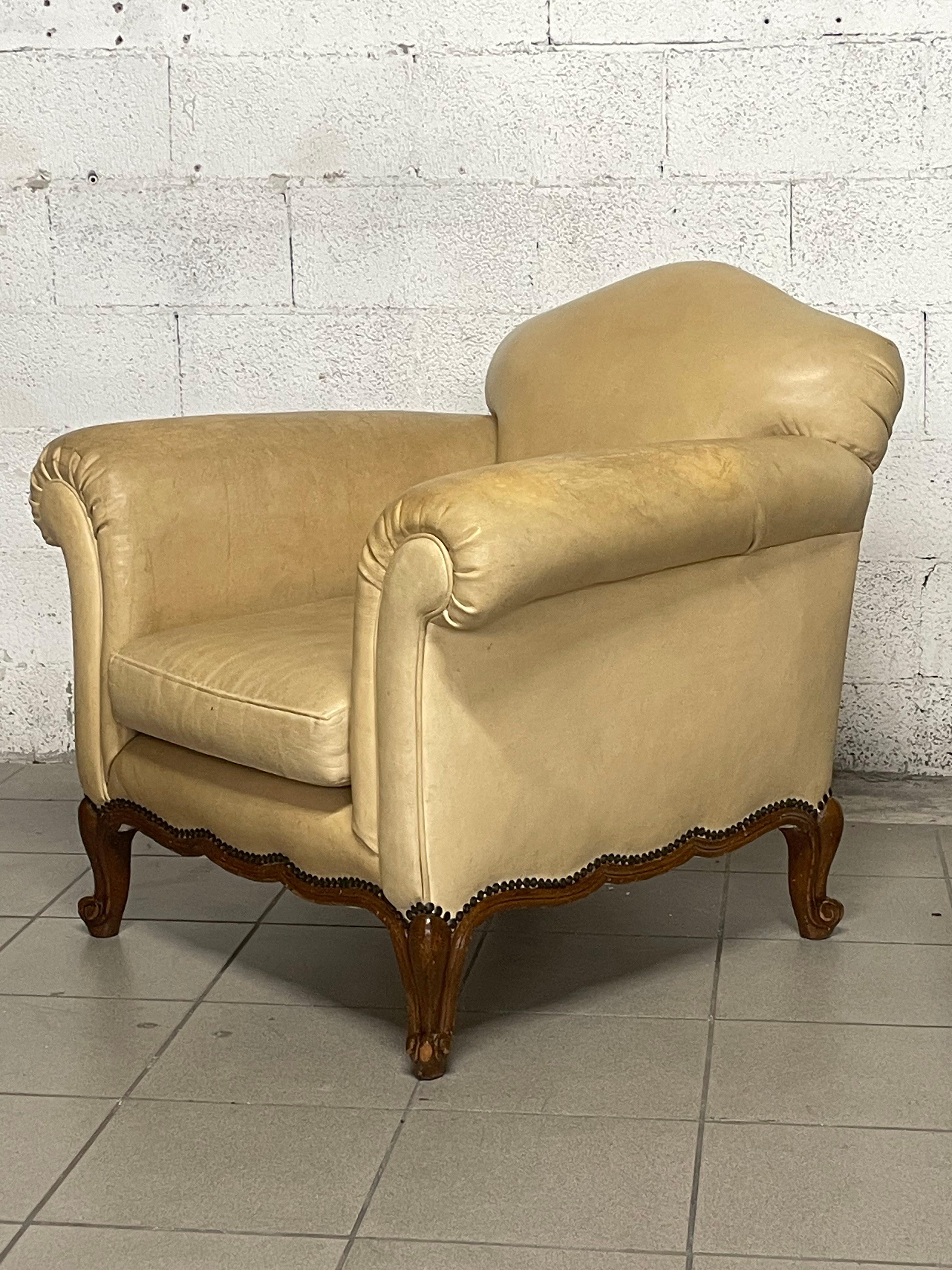 Pareja de sillones victorianos de los años 40 en cuero auténtico Italian en venta