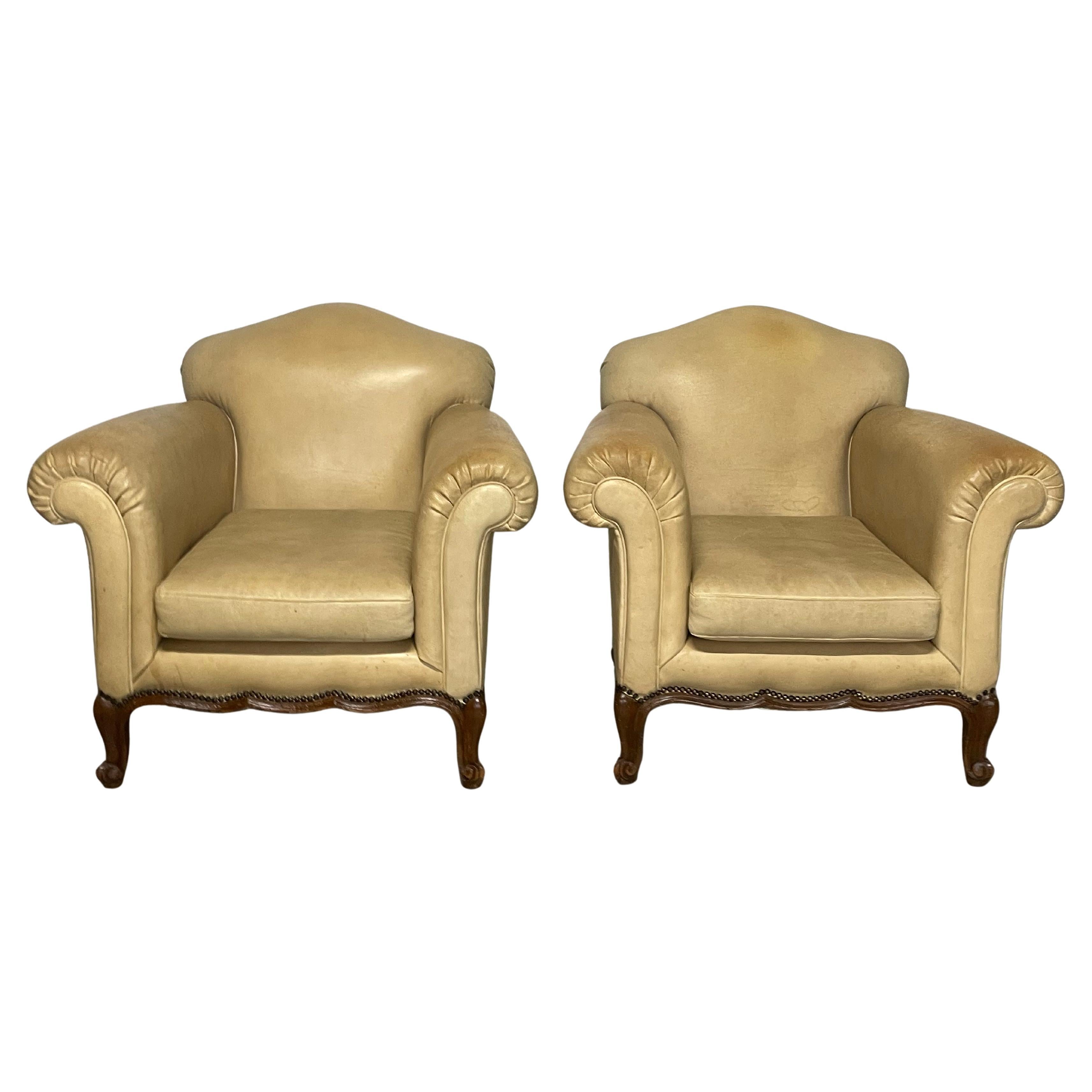 Pair of 1940s Victorian armchairs in genuine leather