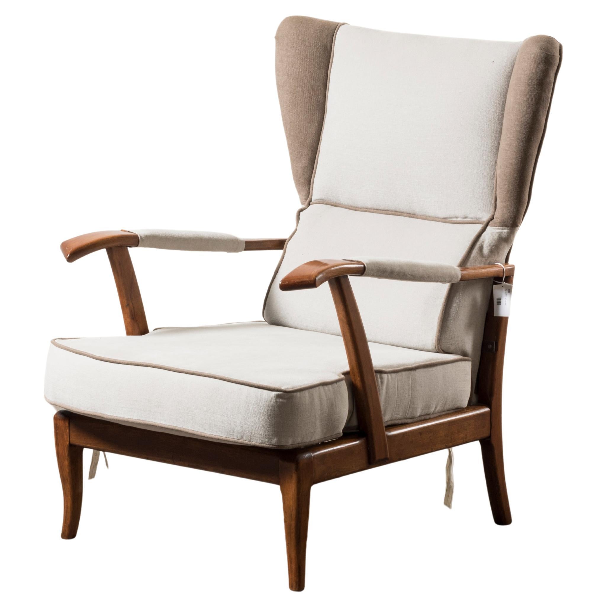 1950 Pair Paolo Buffa-Armchairs wood material cushions beige 