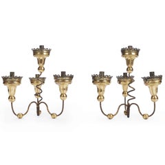 Coppia di Porta Candele Italiani a Quattro Bracci Legno Dorato e Ferro 1700