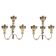 Pair of Italian Four-Armed Candle Holders Gilded Wood and Iron 1700s