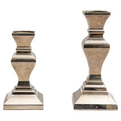 Pair of silver-plated metal candleholders, 20th century