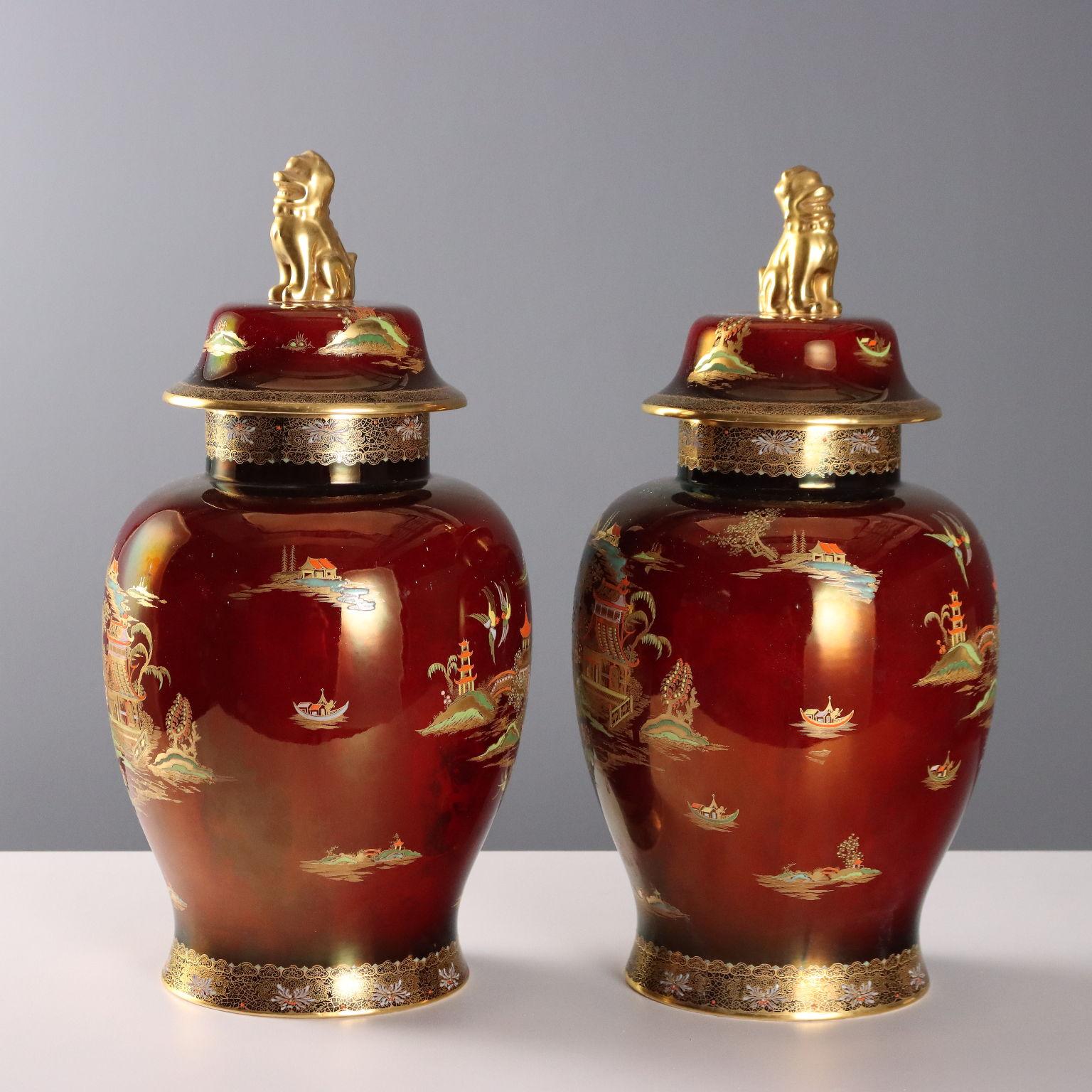 Pair of Potiches in Ceramic Pottery Manufacture Carlton Ware England '900 For Sale 5
