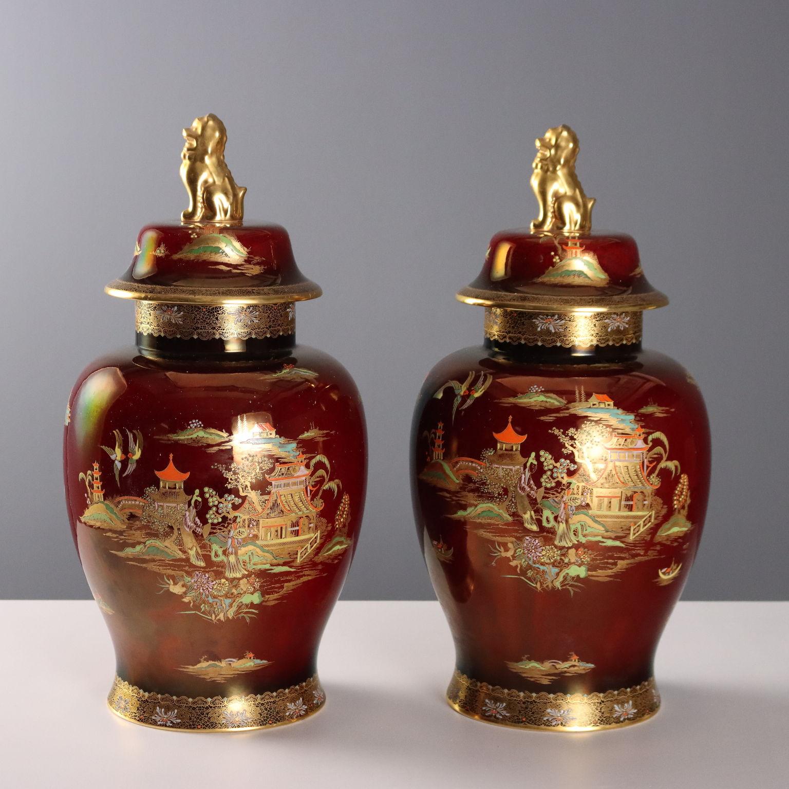 Pair of Potiches in Ceramic Pottery Manufacture Carlton Ware England '900 For Sale 6