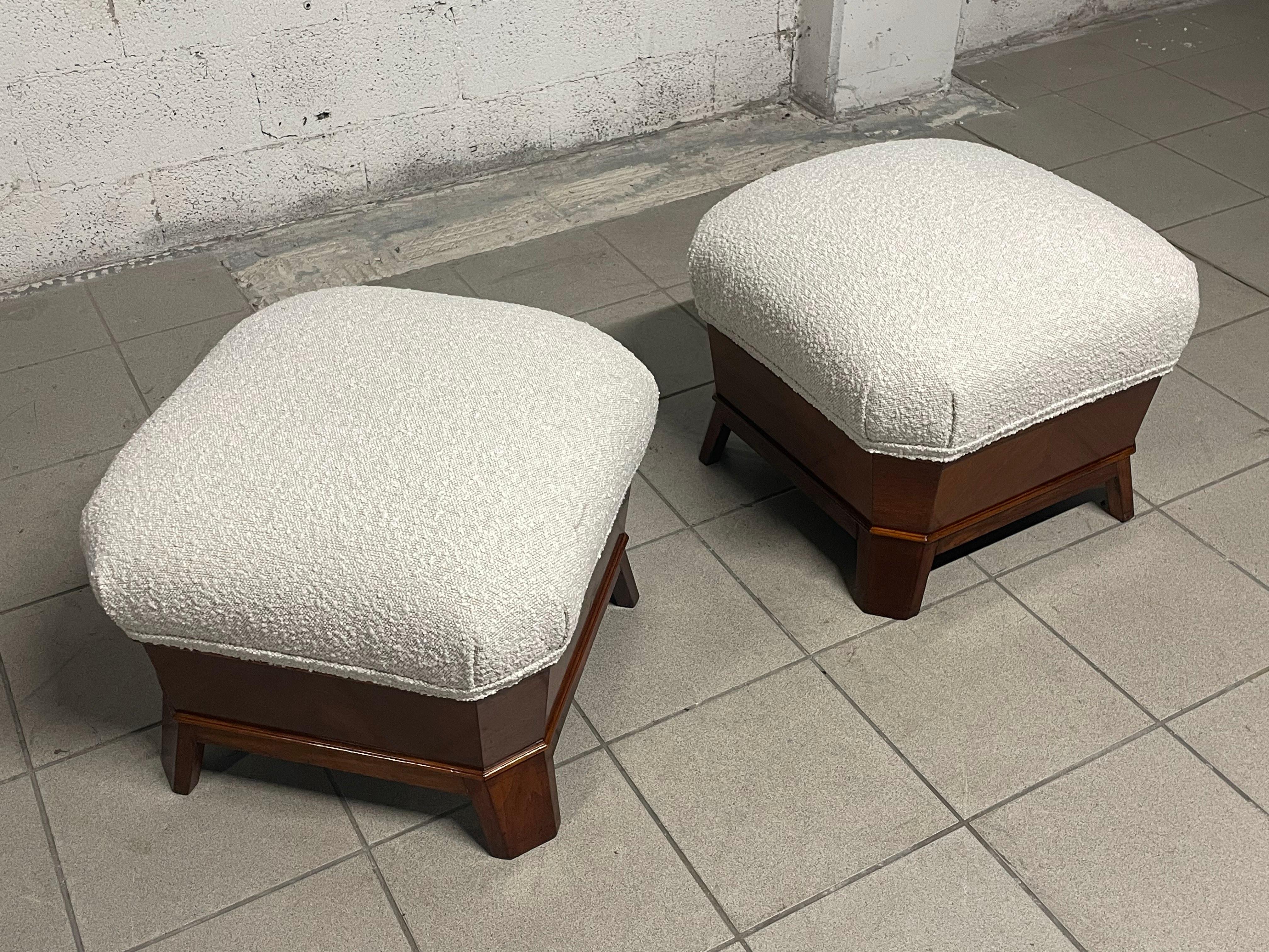 Pair of 1930s mahogany poufs For Sale 4