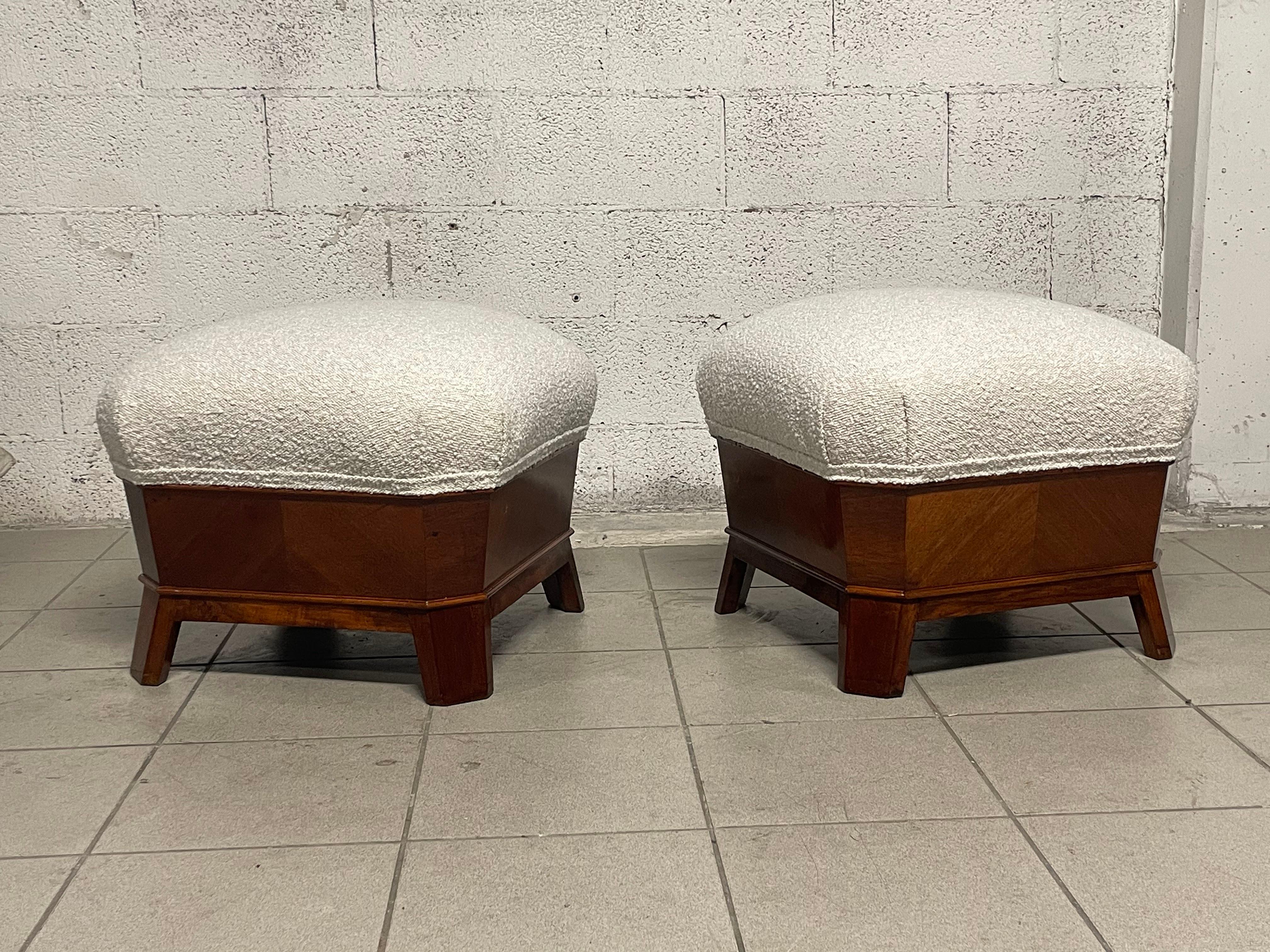 Pair of 1930s mahogany poufs For Sale 11