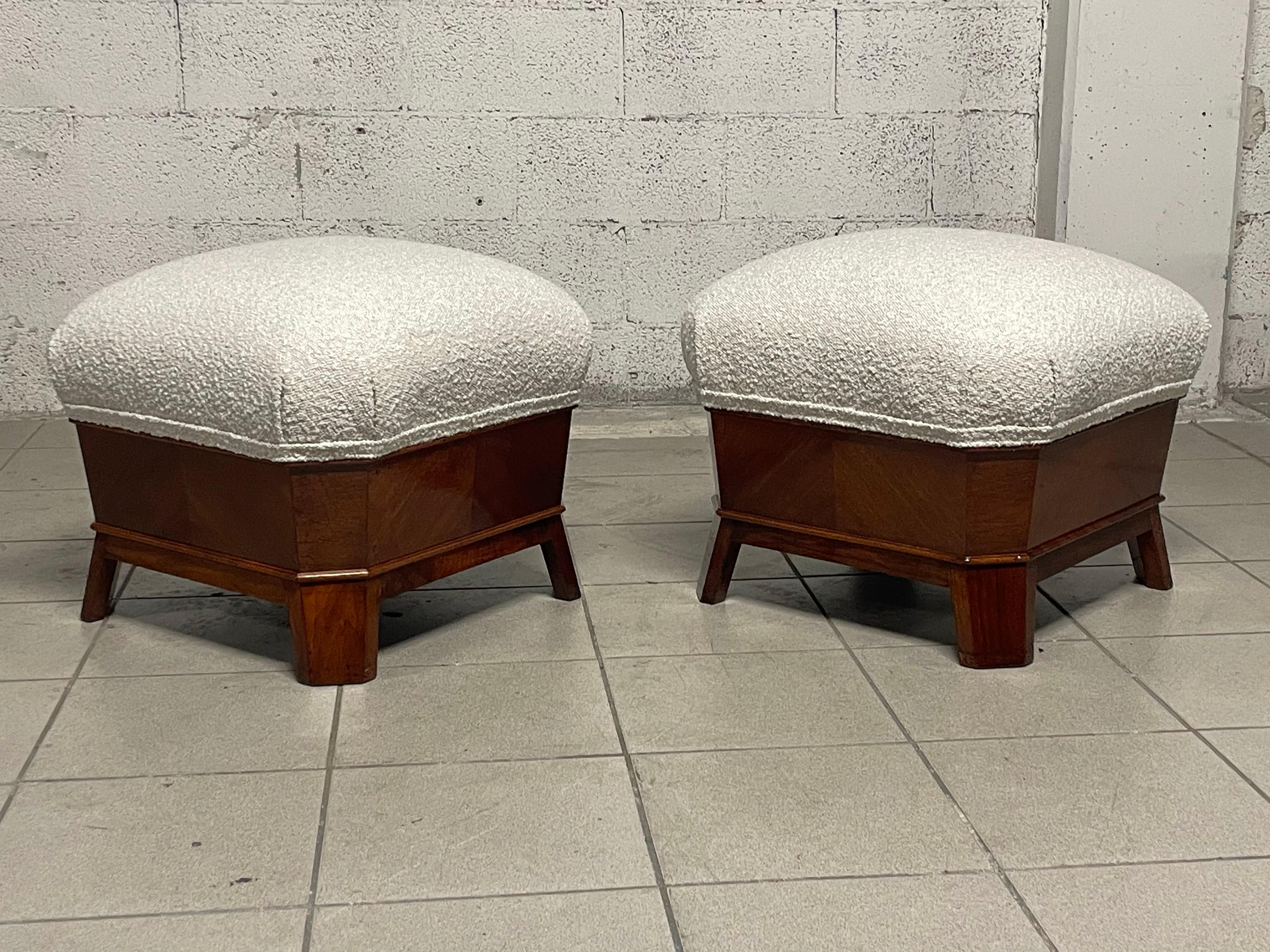 Pair of 1930s mahogany poufs For Sale 2