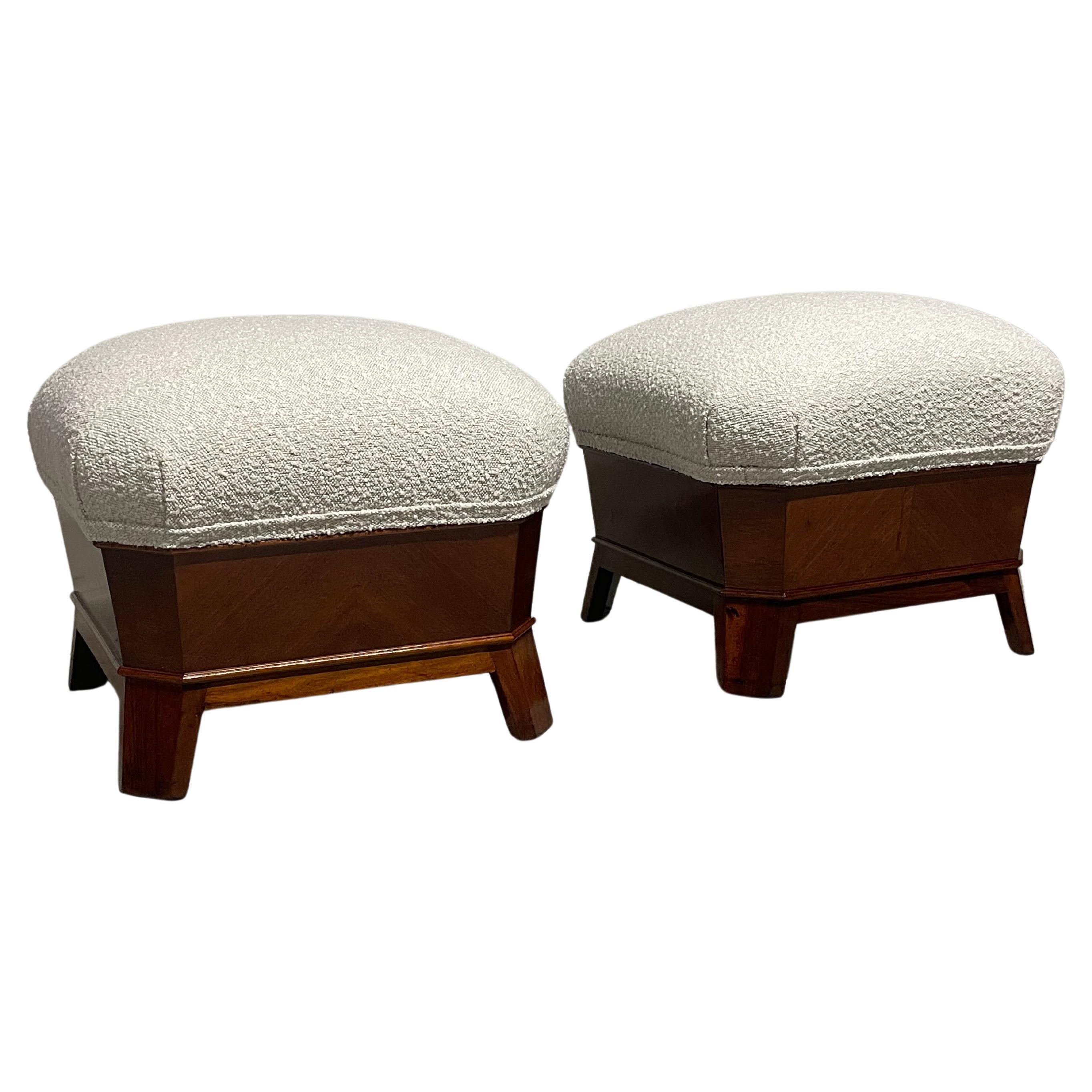 Pair of 1930s mahogany poufs For Sale