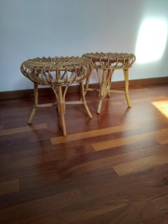 Coppia di Pouf Riviera di Franco Albini 1960 Bambù e Vimini Italia 1960