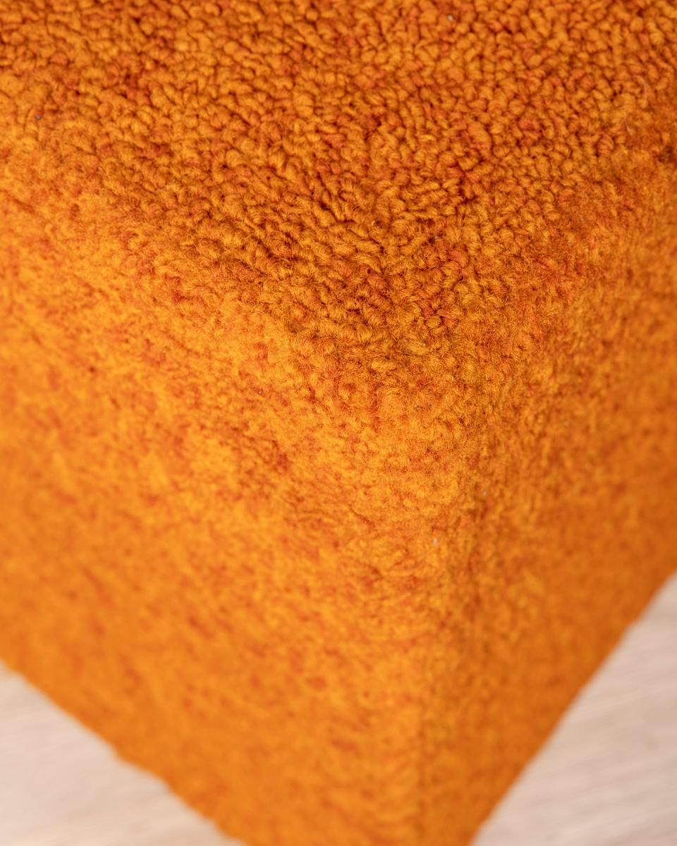Pair of vintage 80s orange fabric poufs Italian design In Good Condition For Sale In None, IT