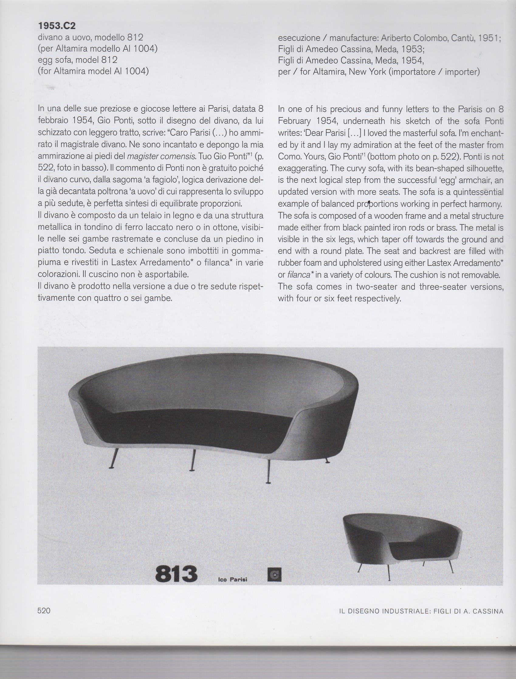 Coppia di rari divani uovo, Ico Parisi, modello 812, 177x77 cm, per Cassina 1953 en venta 12