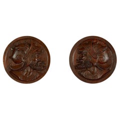 Pair of 19th century French Reliefs Carved Knight Profiles Circular Panels