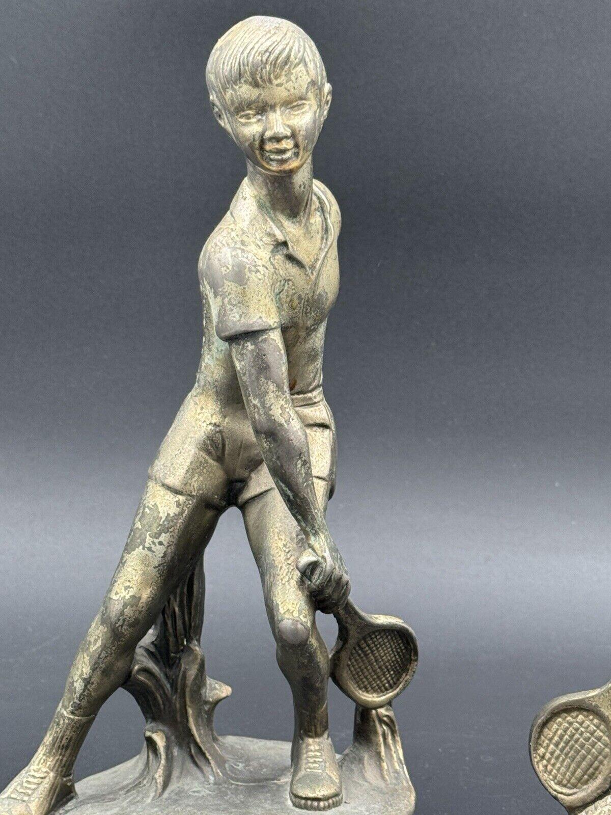 Coppia Di Sculture Art Decò Giovani Ragazzi Tennisti Tennis Anni ‘50 in vendita 7