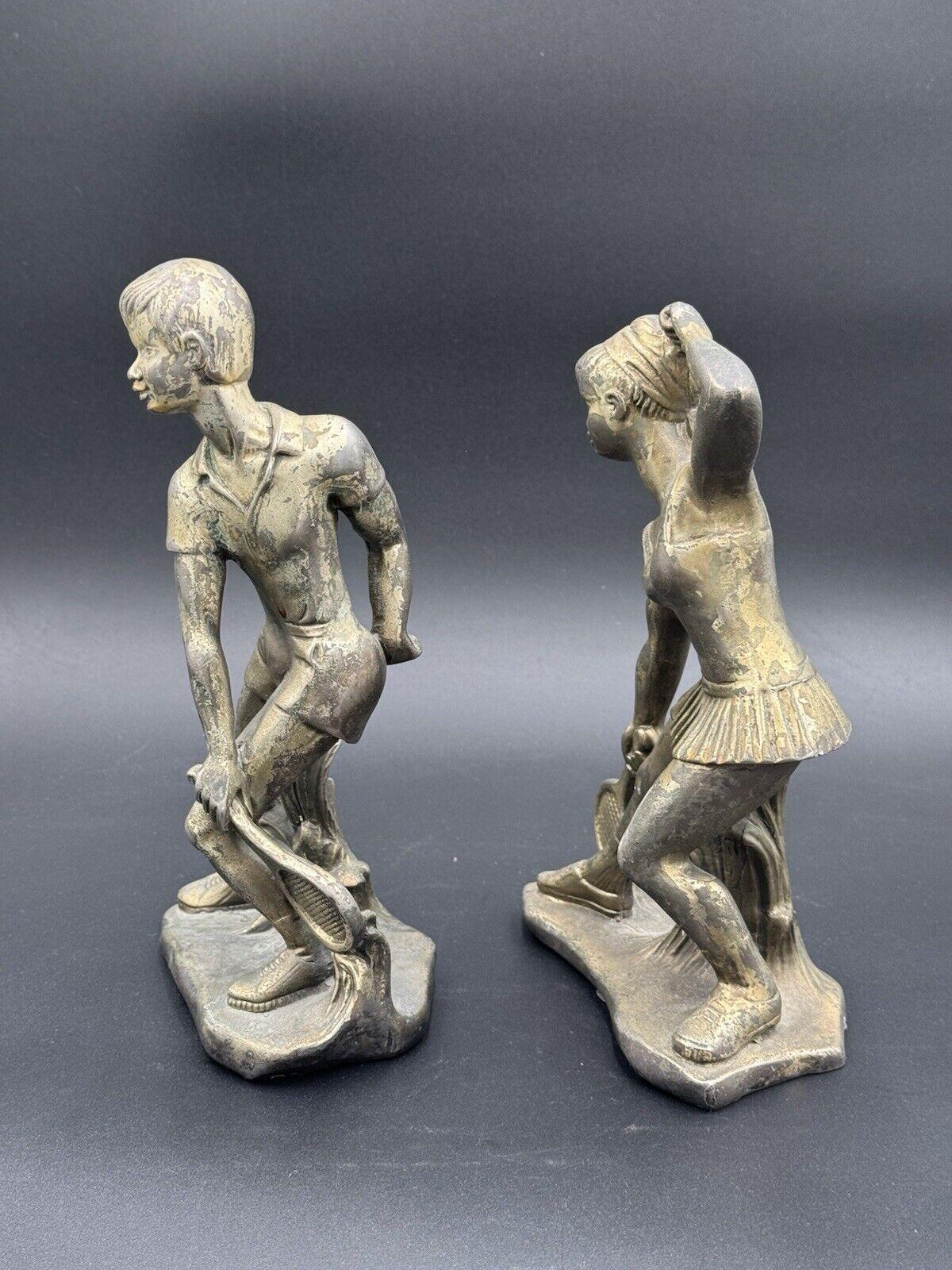 Coppia Di Sculture Art Decò Giovani Ragazzi Tennisti Tennis Anni ‘50 in vendita 1