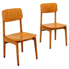 Paar 1960er Stühle, braun, Pappel- und Buchensperrholz