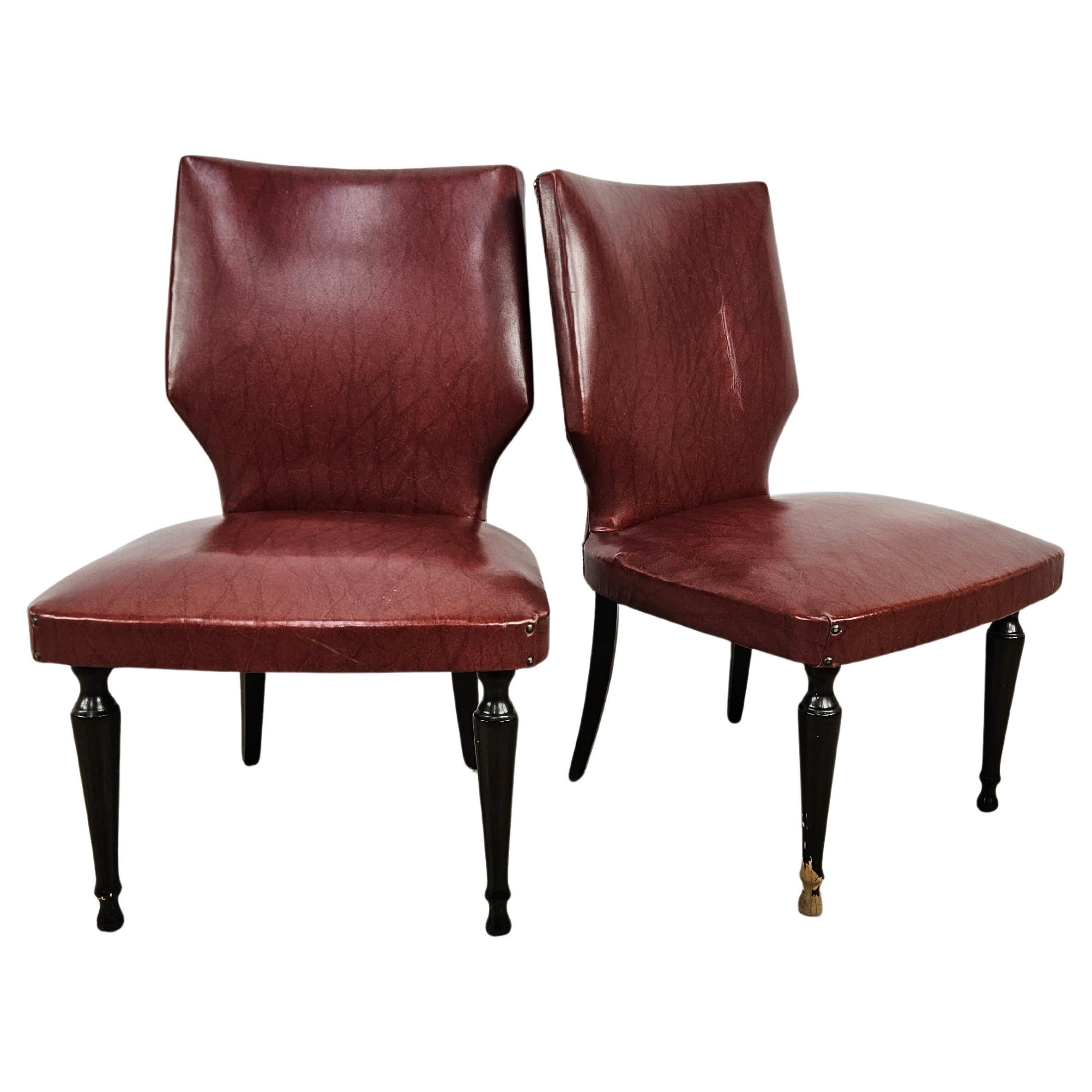 Pair of burgundy skai bedroom chairs 1960s
