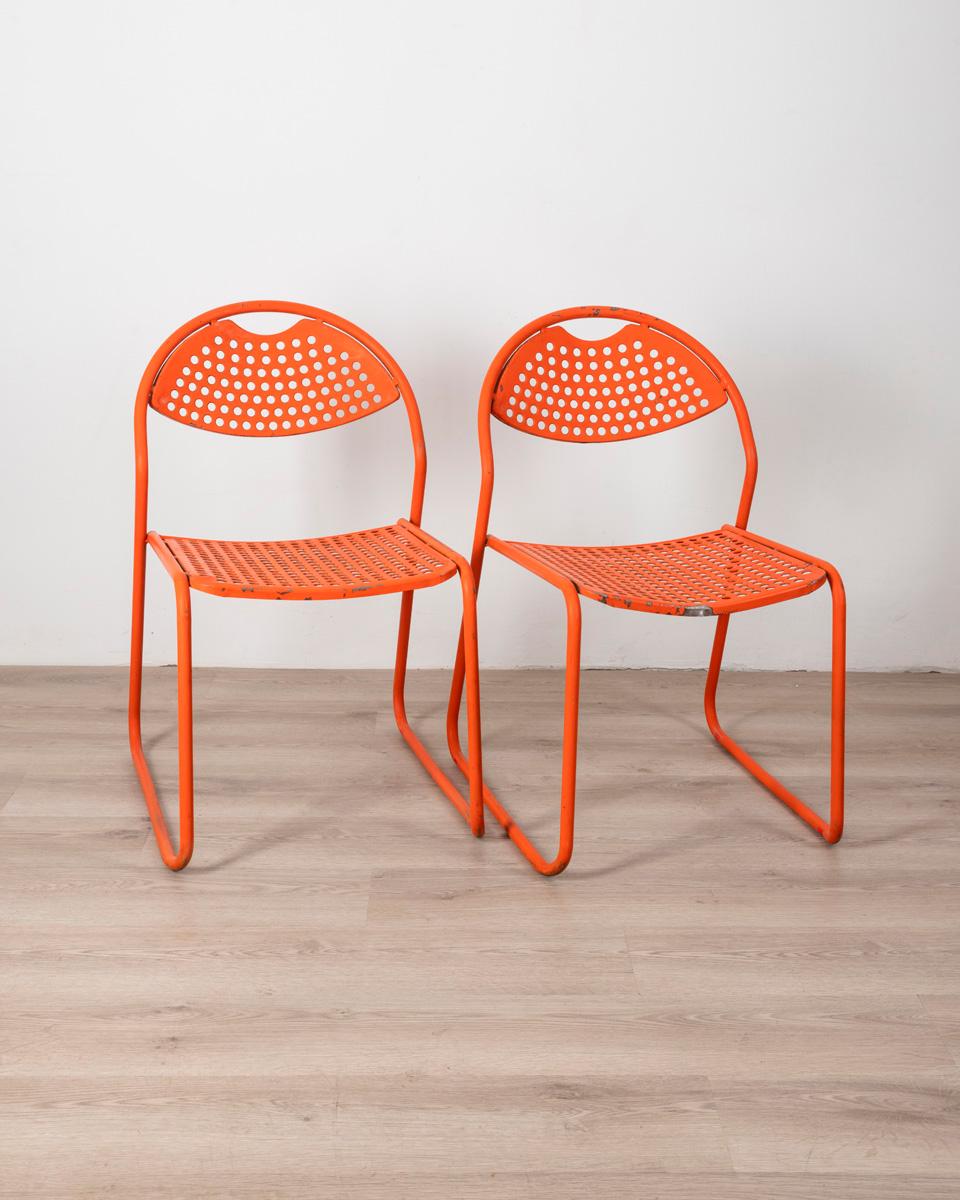 Pair of vintage 1970s red garden chairs Italian design In Good Condition For Sale In None, IT