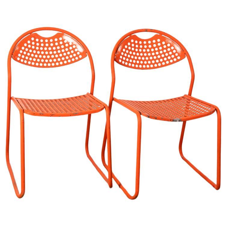 Pair of vintage 1970s red garden chairs Italian design For Sale