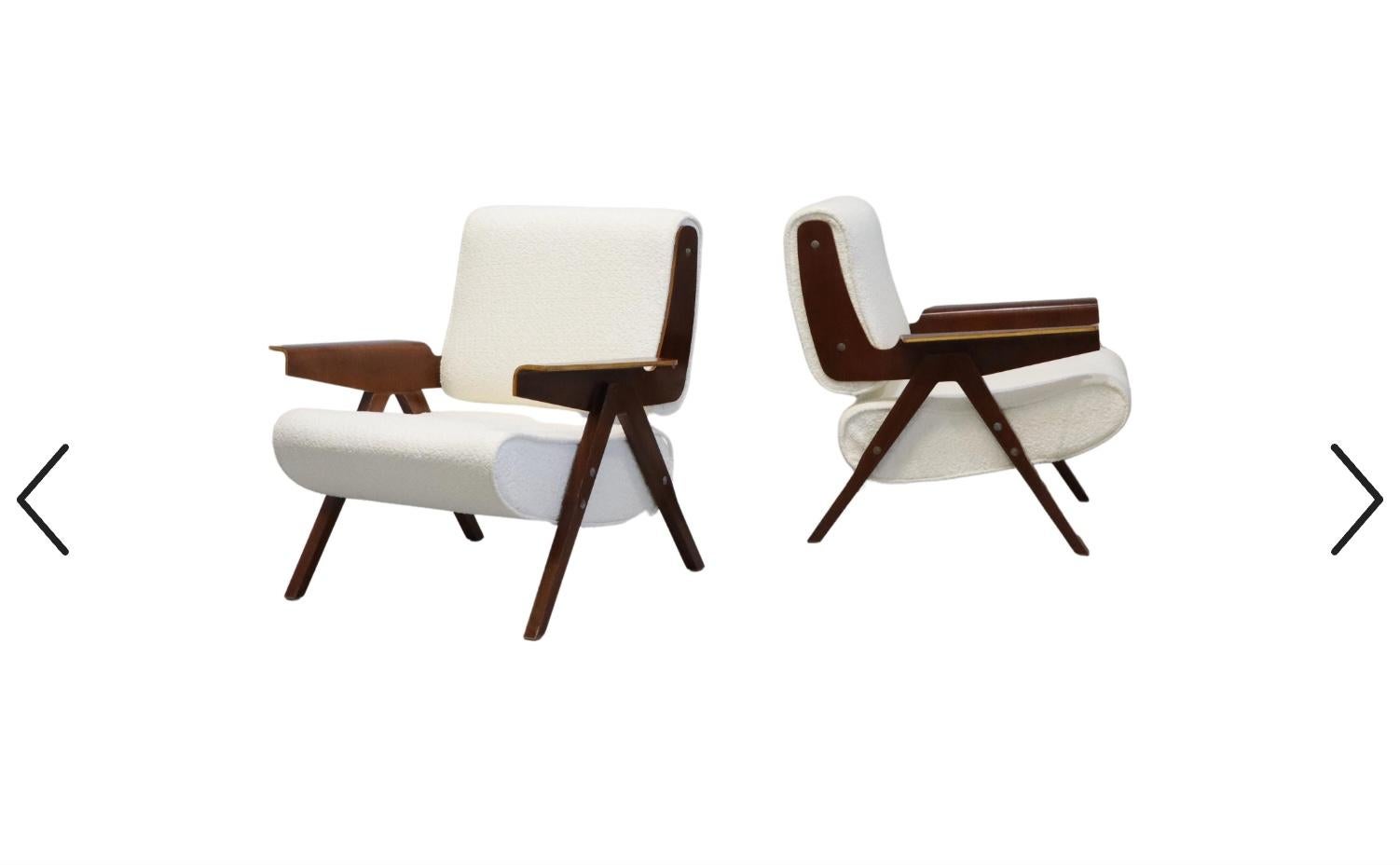 Coppia di sedie da salotto Gianfranco Frattini Modello 831 per Cassina, anni '50 Italian