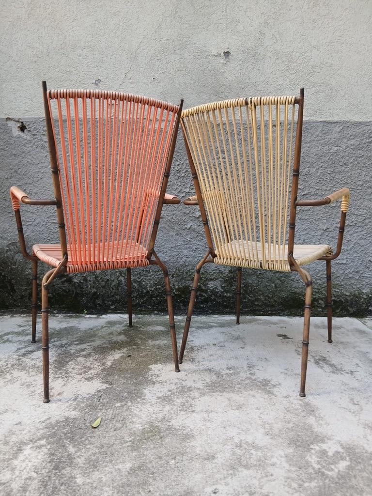 Coppia di Sedie Doncoc Brevettate in Metallo Simil-Bambù - Italia - Anni ’50 In condizioni buone in vendita a Milano, IT